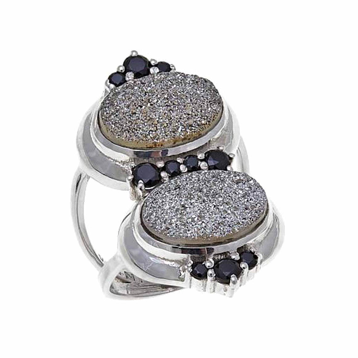 Silver Drusy and Black Spinel