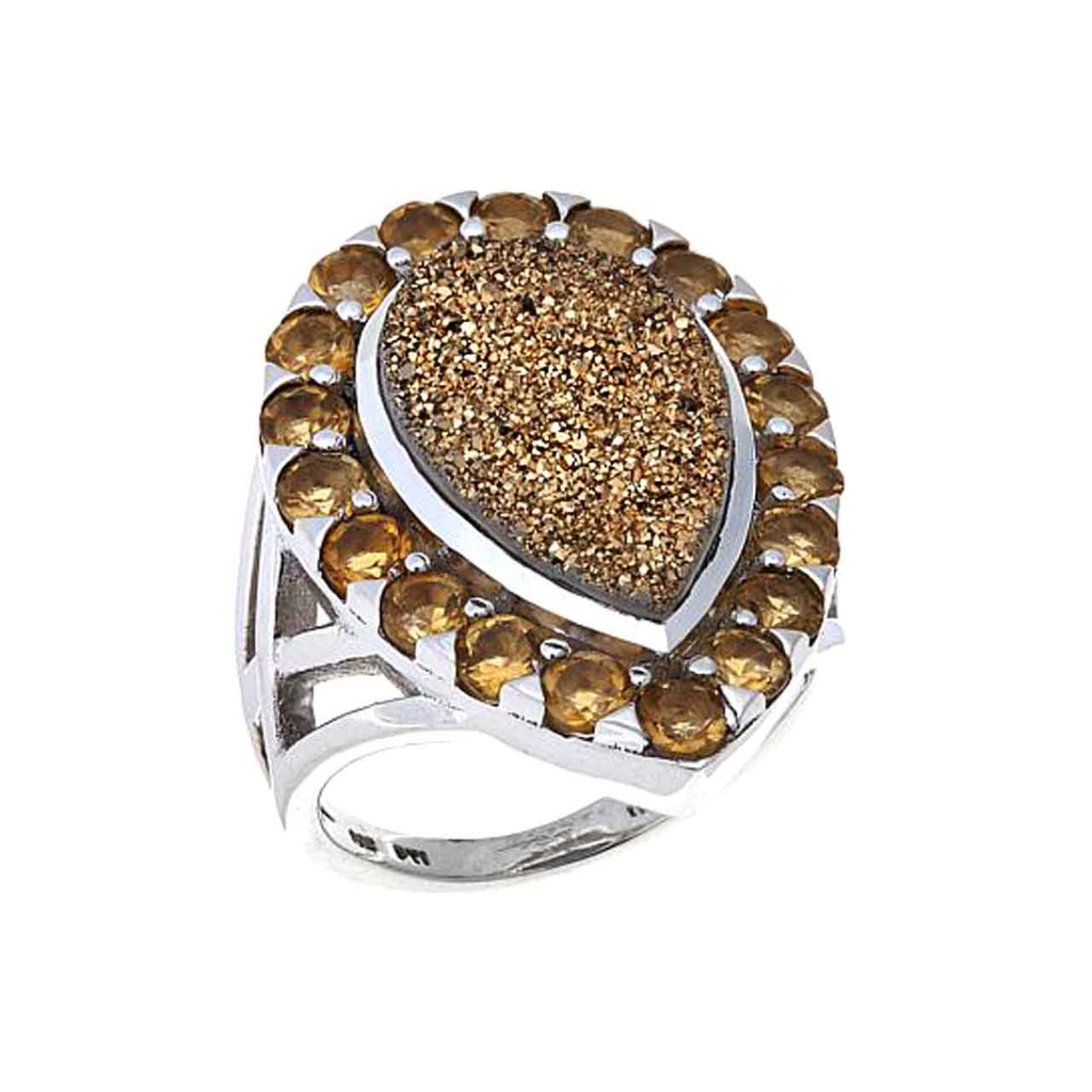 Gold Drusy and Citrine Ring