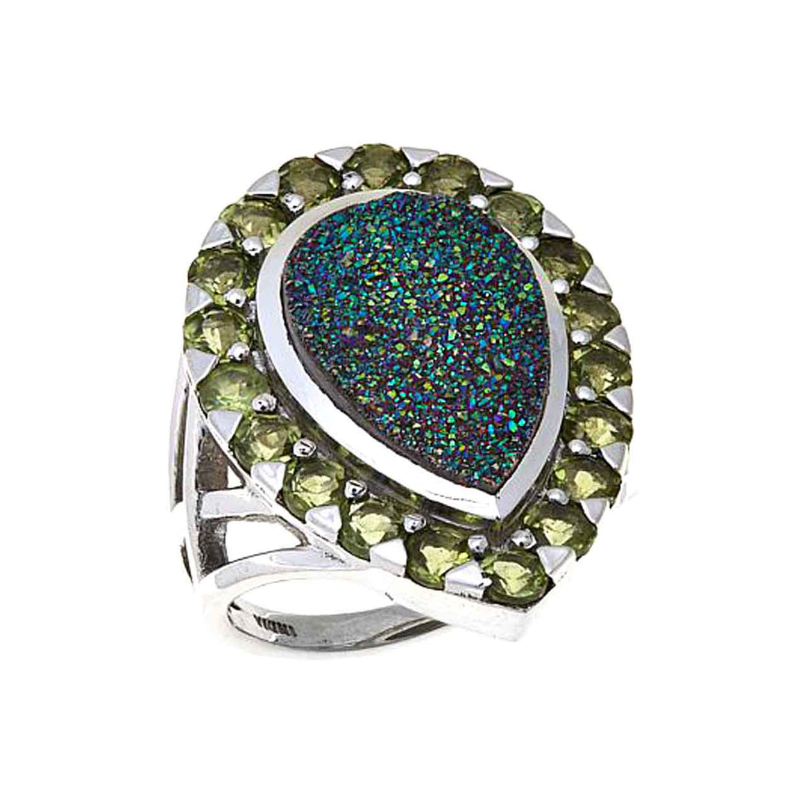 Green Drusy and Peridot Ring