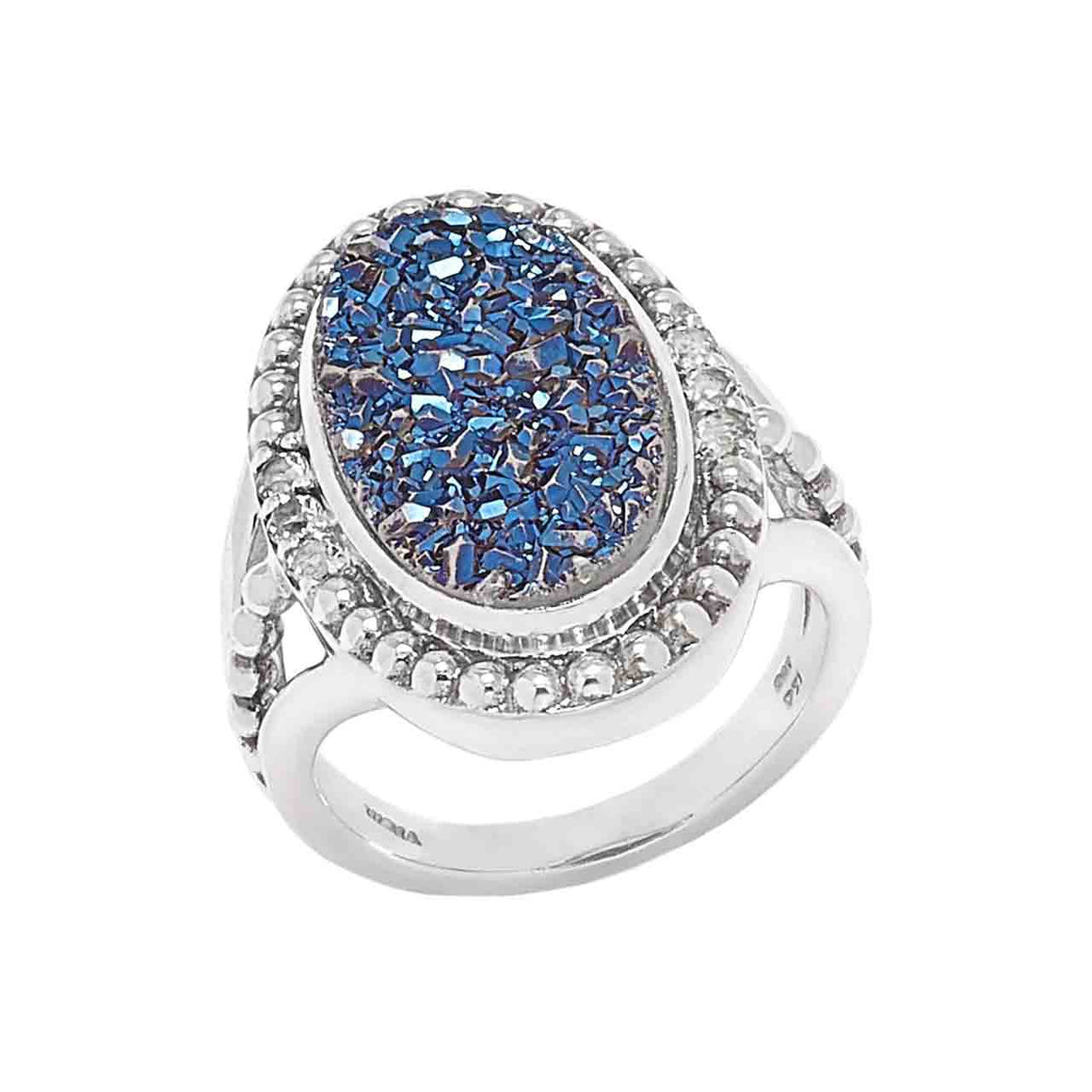 Blue Drusy and Blue Topaz 7 Stone Ring