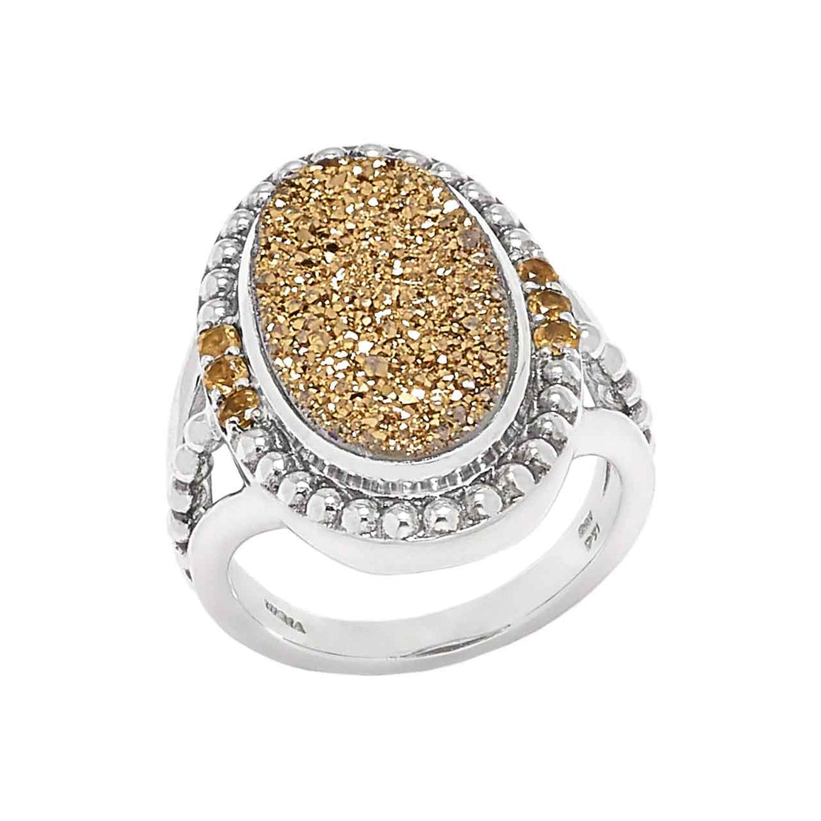 Gold Drusy and Citrine 7 Stone Ring