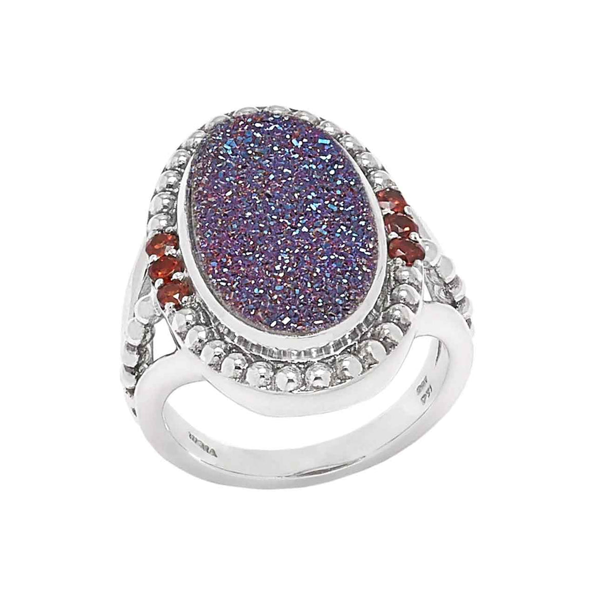 Red Drusy and Garnet 7 Stone Ring