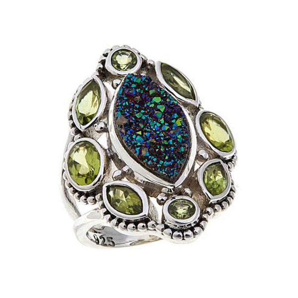 Green Drusy and Peridot Ring