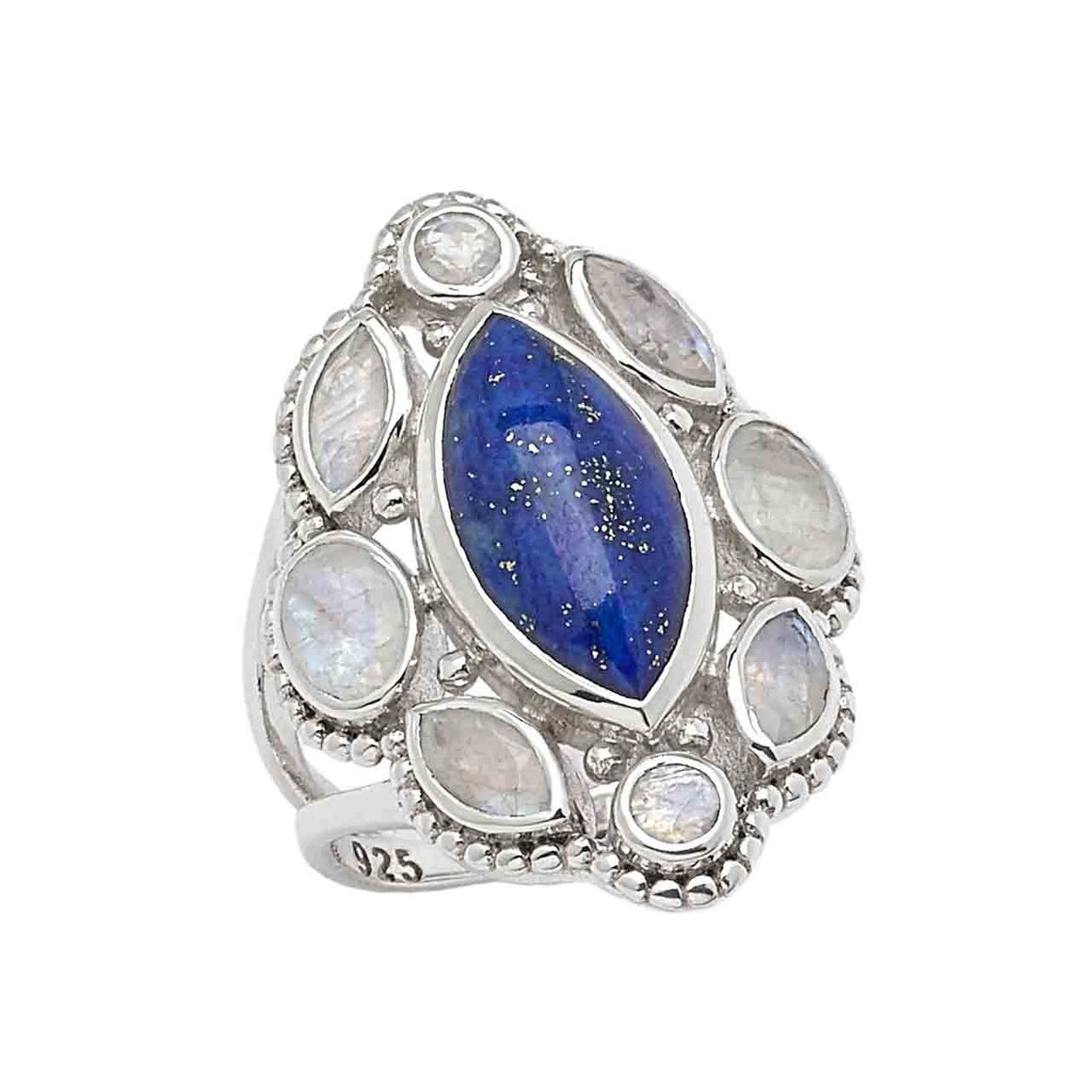 Lapis and Rainbow Moonstone Marquise Ring