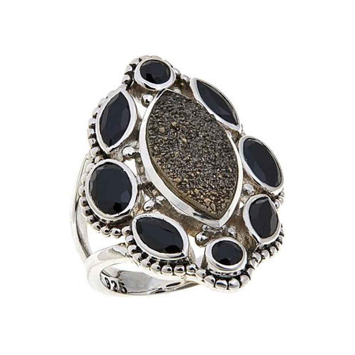 Silver Drusy and Black Spinel