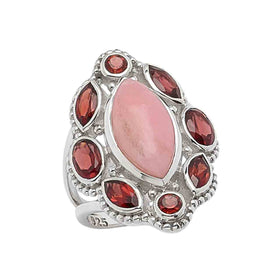 Pink Opal and Garnet Marquise Ring