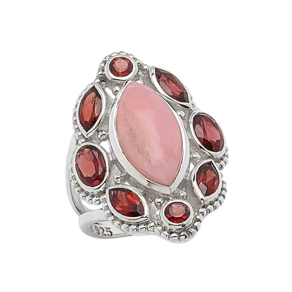 Pink Opal and Garnet Marquise Ring