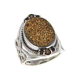 Gold Drusy and Smokey Quartz Ring