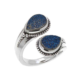 Blue Drusy Bi Pass Ring
