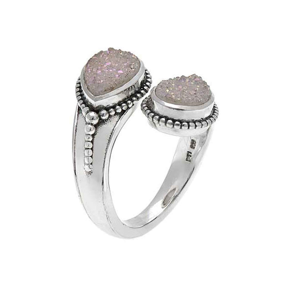 White Drusy Bi Pass Ring