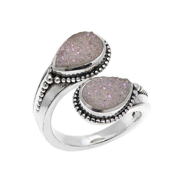White Drusy Bi Pass Ring