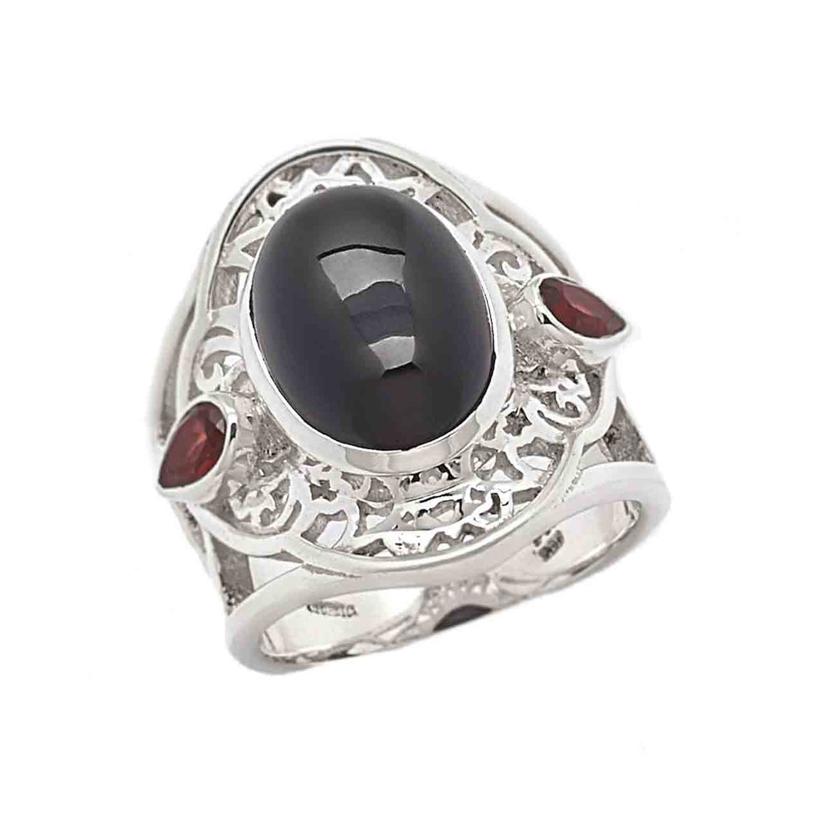 Black Spinel and Garnet Ring