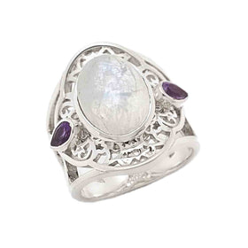 Rainbow Moonstone and Amethyst Ring