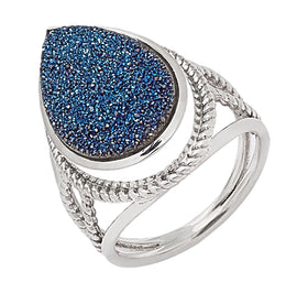 Blue Drusy Teardrop Ring