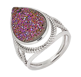 Purple Drusy Teardrop Ring