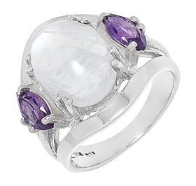 Rainbow Moonstone and Amethyst Ring