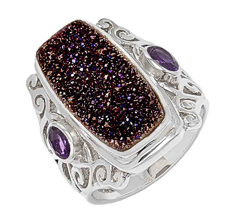 Purple Drusy and Amethyst Ring