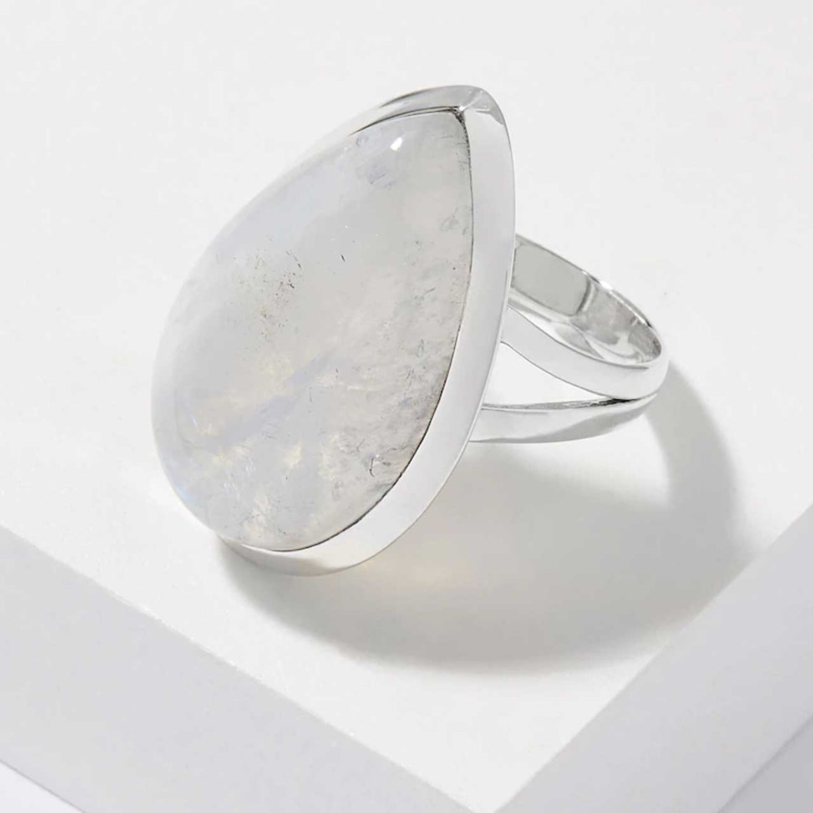 Rainbow Moonstone Cabochon Pear Ring