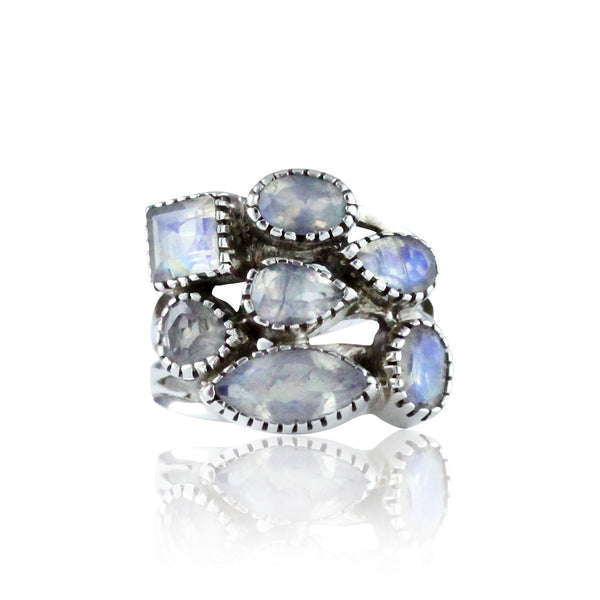 Rainbow Moonstone Multi Stone Ring