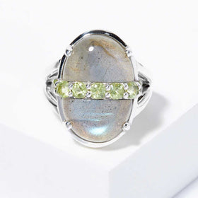 Labradorite and Peridot Gemstone Ring