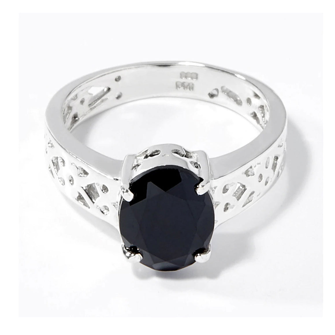 Faceted Oval Black Spinel Scrollwork Ring