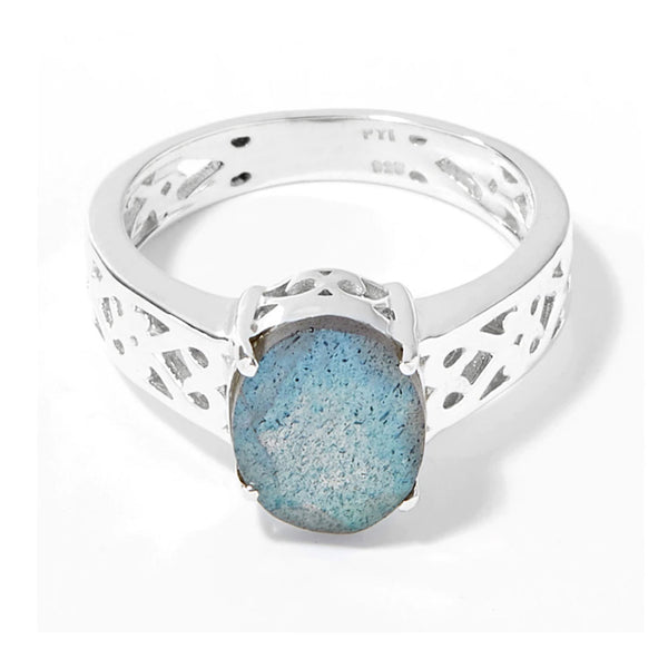 Faceted Oval Labradorite Scrollwork Ring