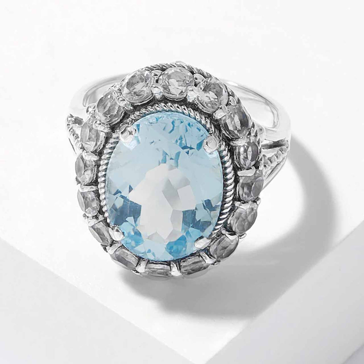 Blue Topaz & White Topaz Cocktail Ring