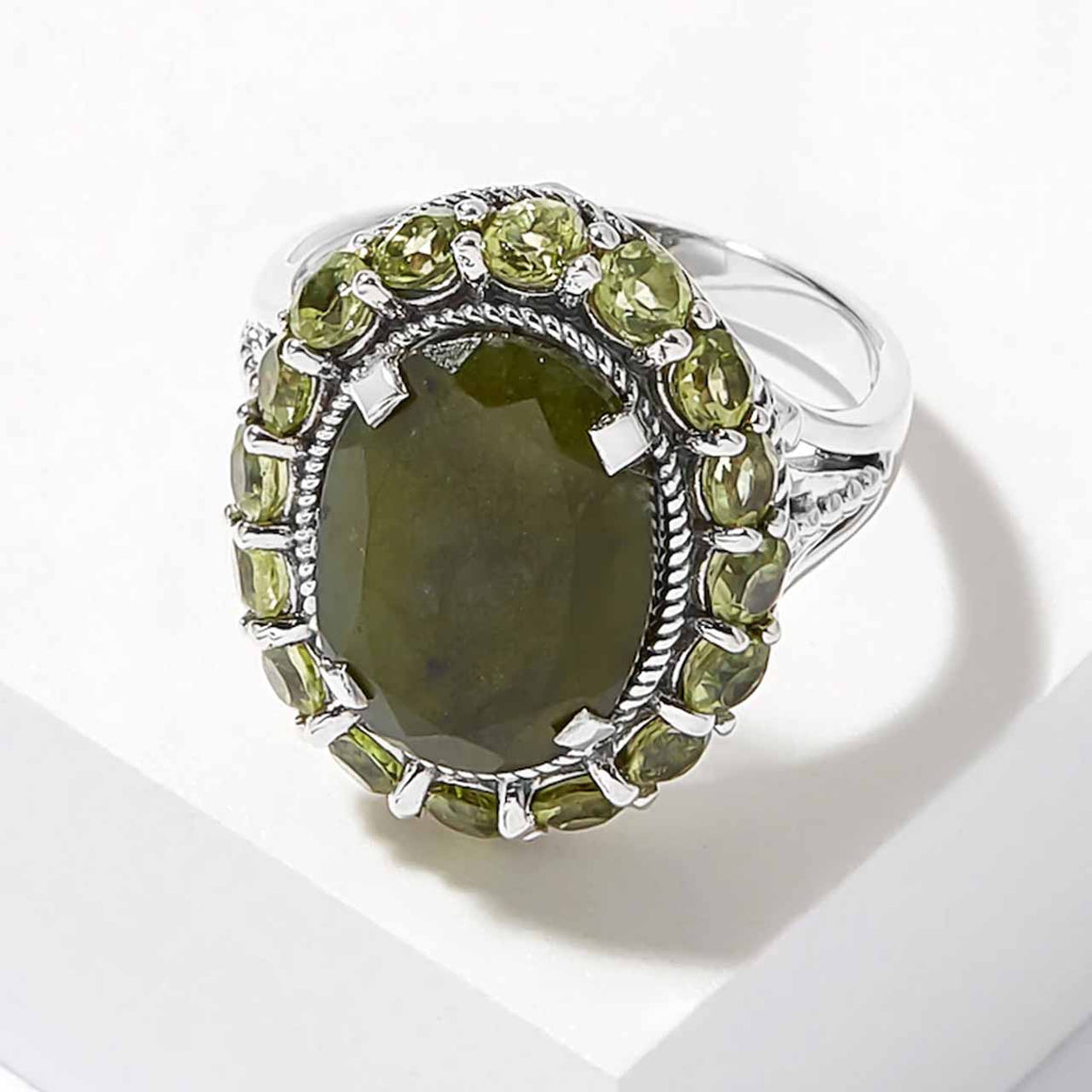 Nephrite Jade & Peridot Cocktail Ring