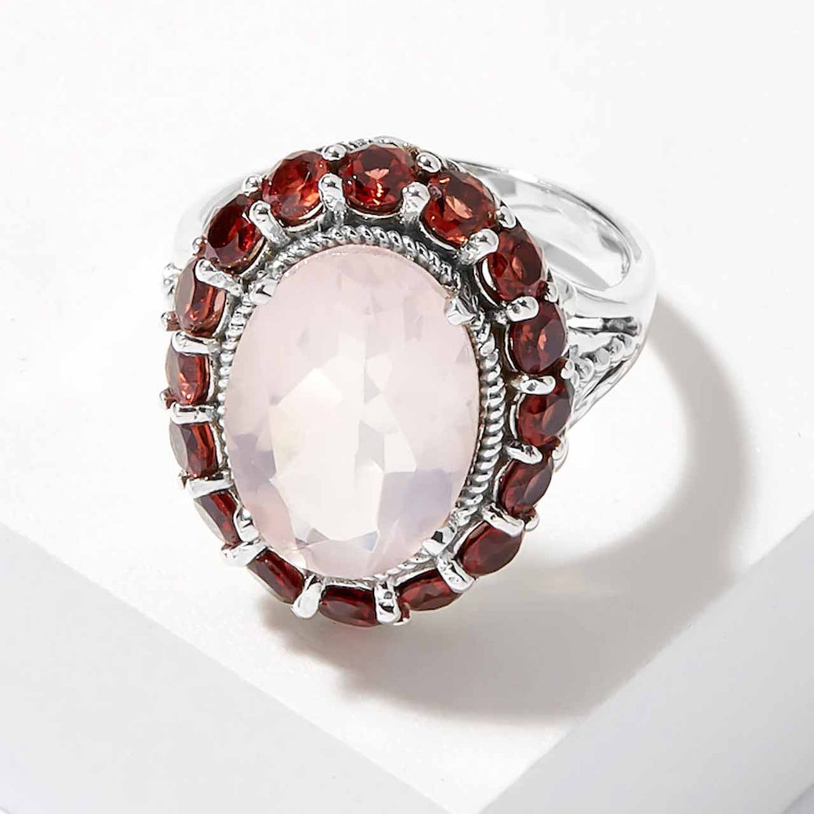 Faceted Rose Quartz & Garnet Cocktail Ring