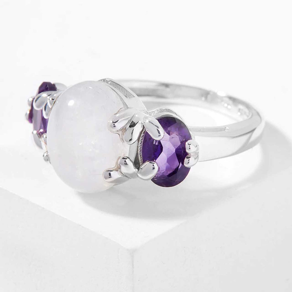 Rainbow Moonstone and Amethyst Ring