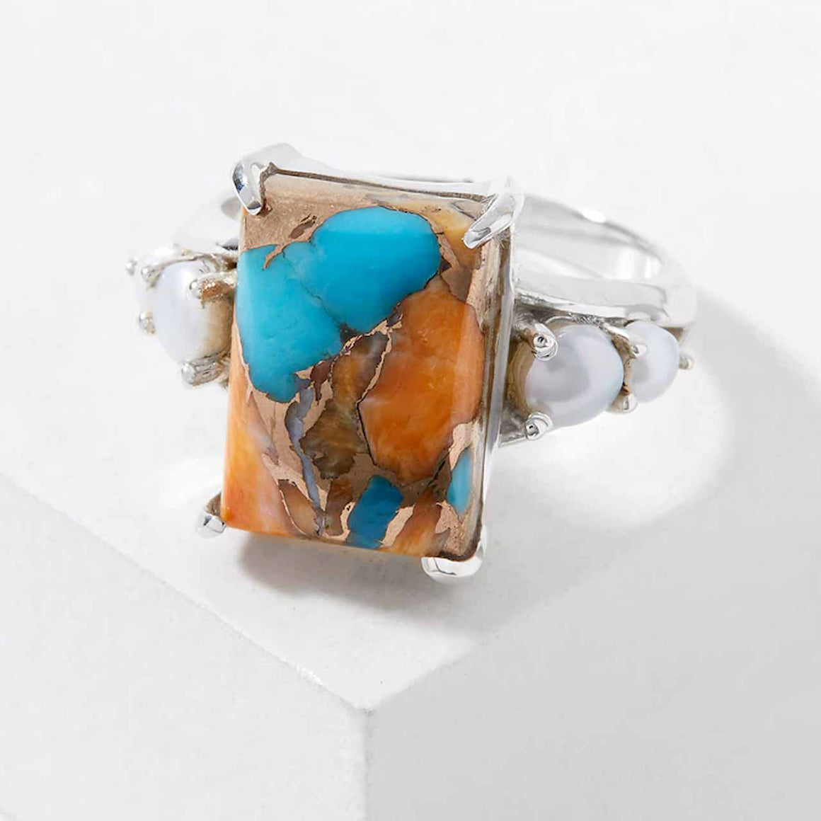 Spiny Oyster Turquoise & Freshwater Pearl Ring