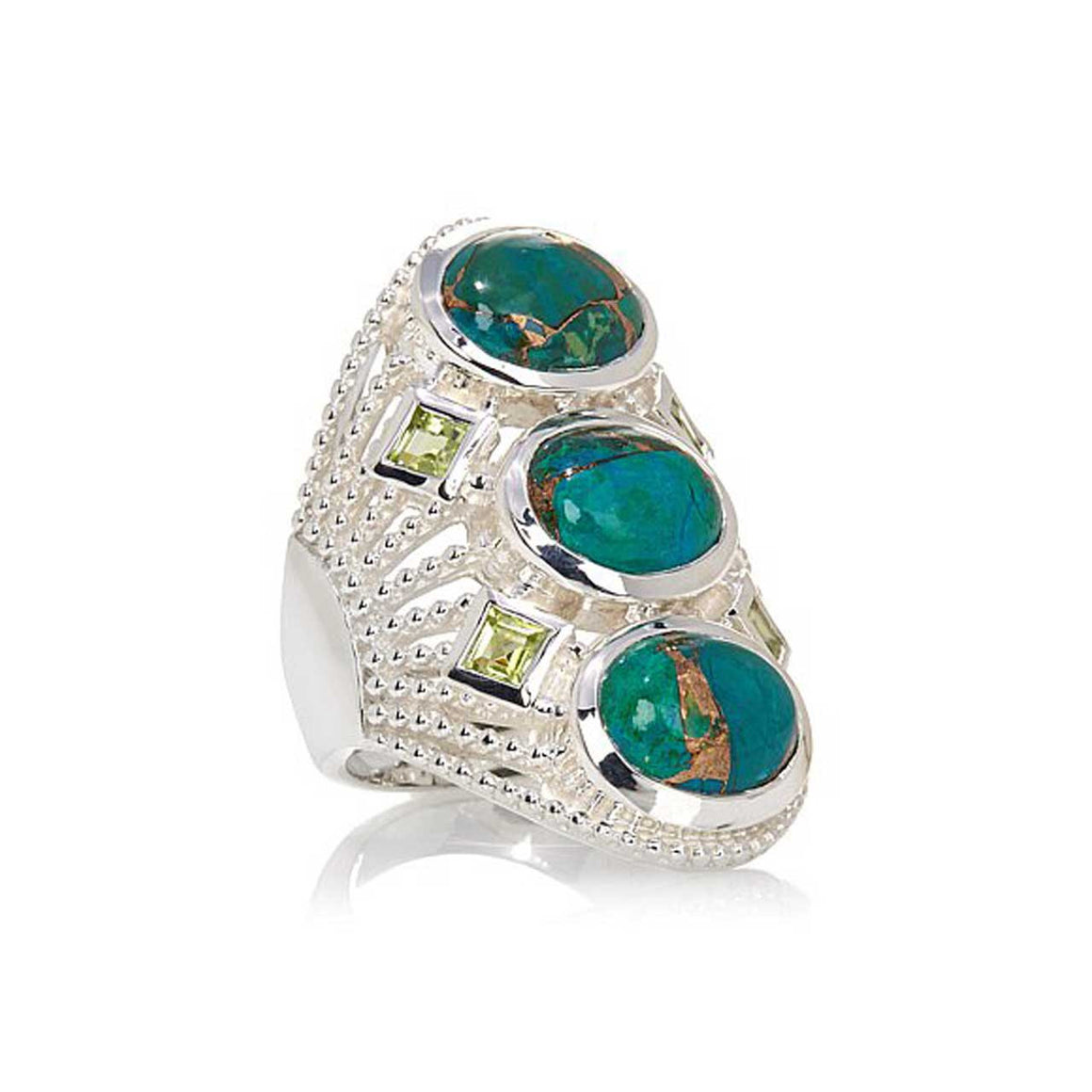 Chrysacolla and Peridot Multi Stone Ring