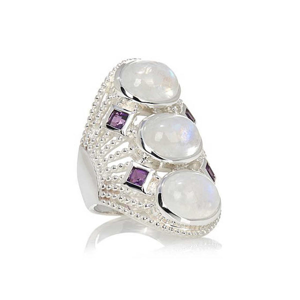 Rainbow Moonstone and Amethyst Multi Stone Ring