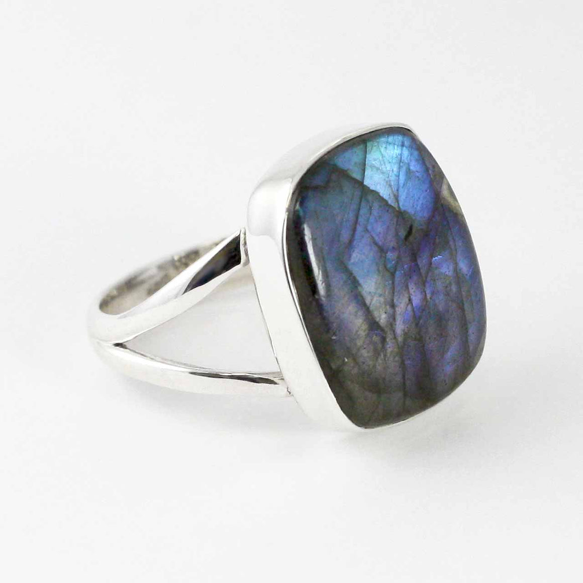 Labradorite Rectangular Cushion Cut Gemstone Ring