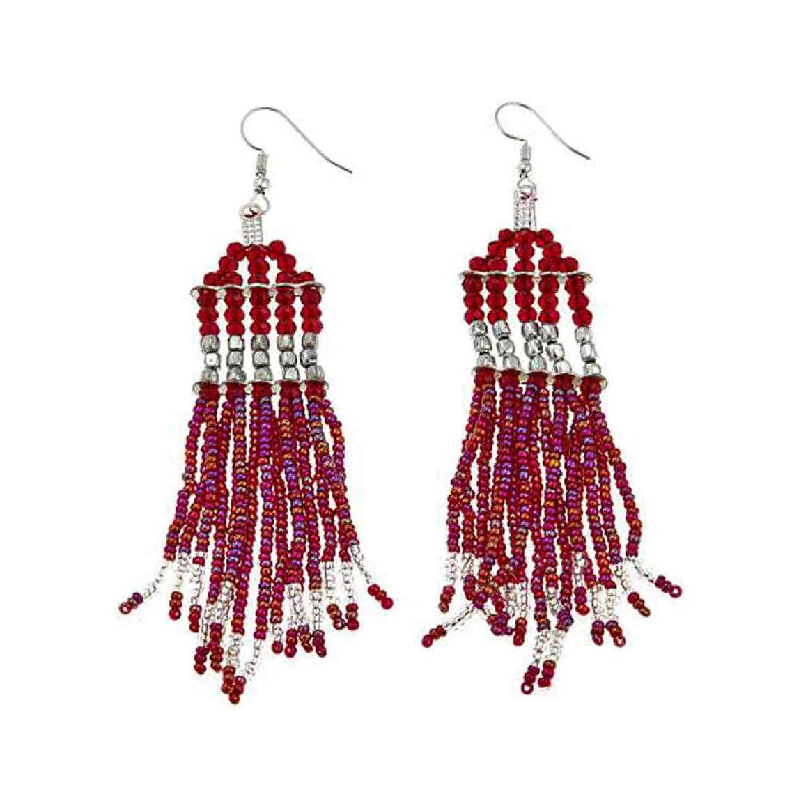 Red Glass Bead Tassell Drop Earring