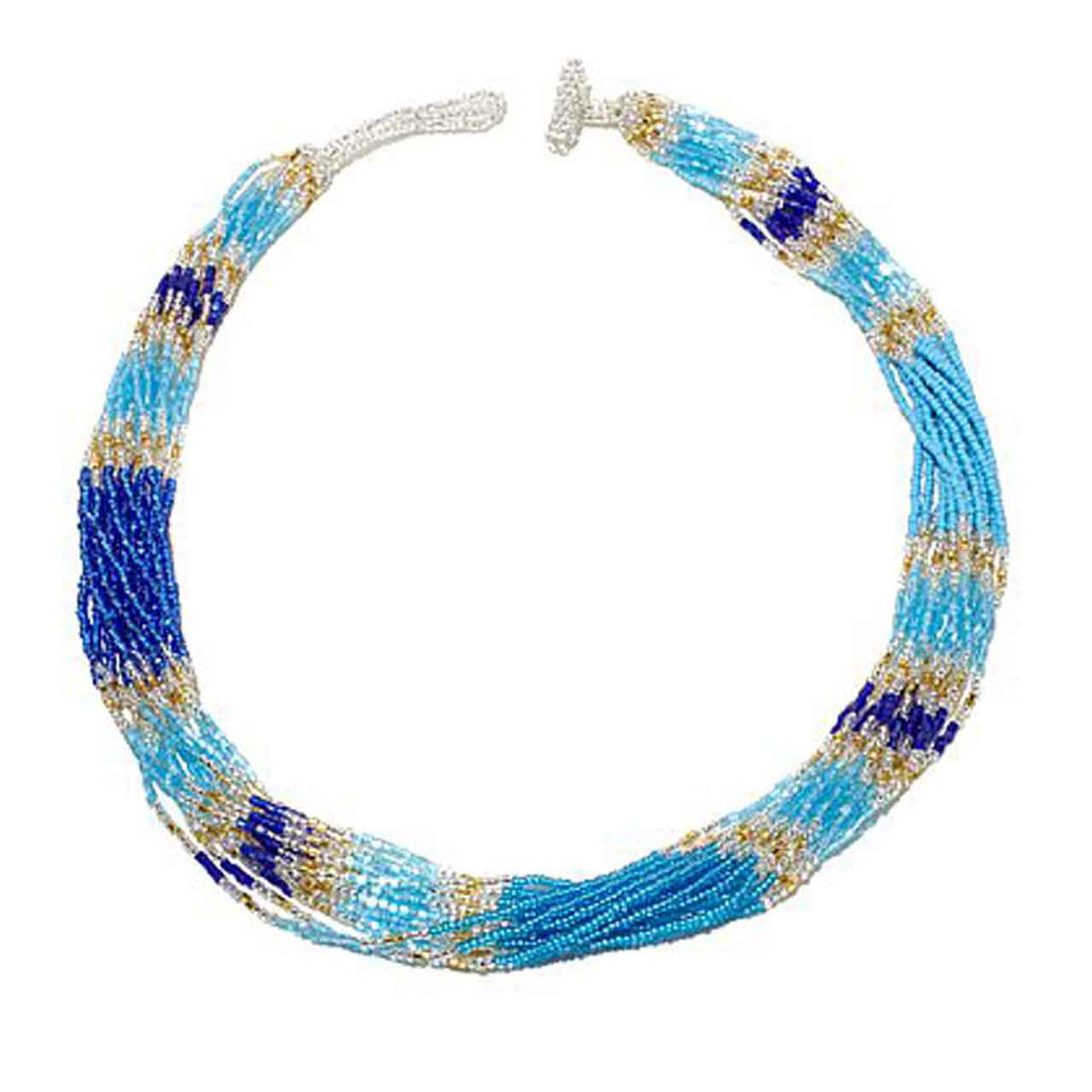 Blue 15 Strand Colour Blocked Potay Necklace