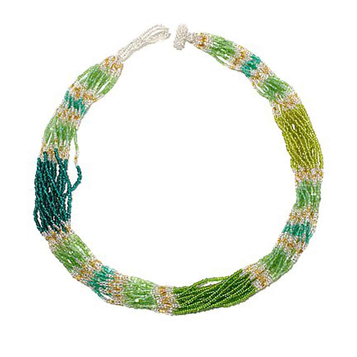 Green 15 Strand Colour Blocked Potay Necklace
