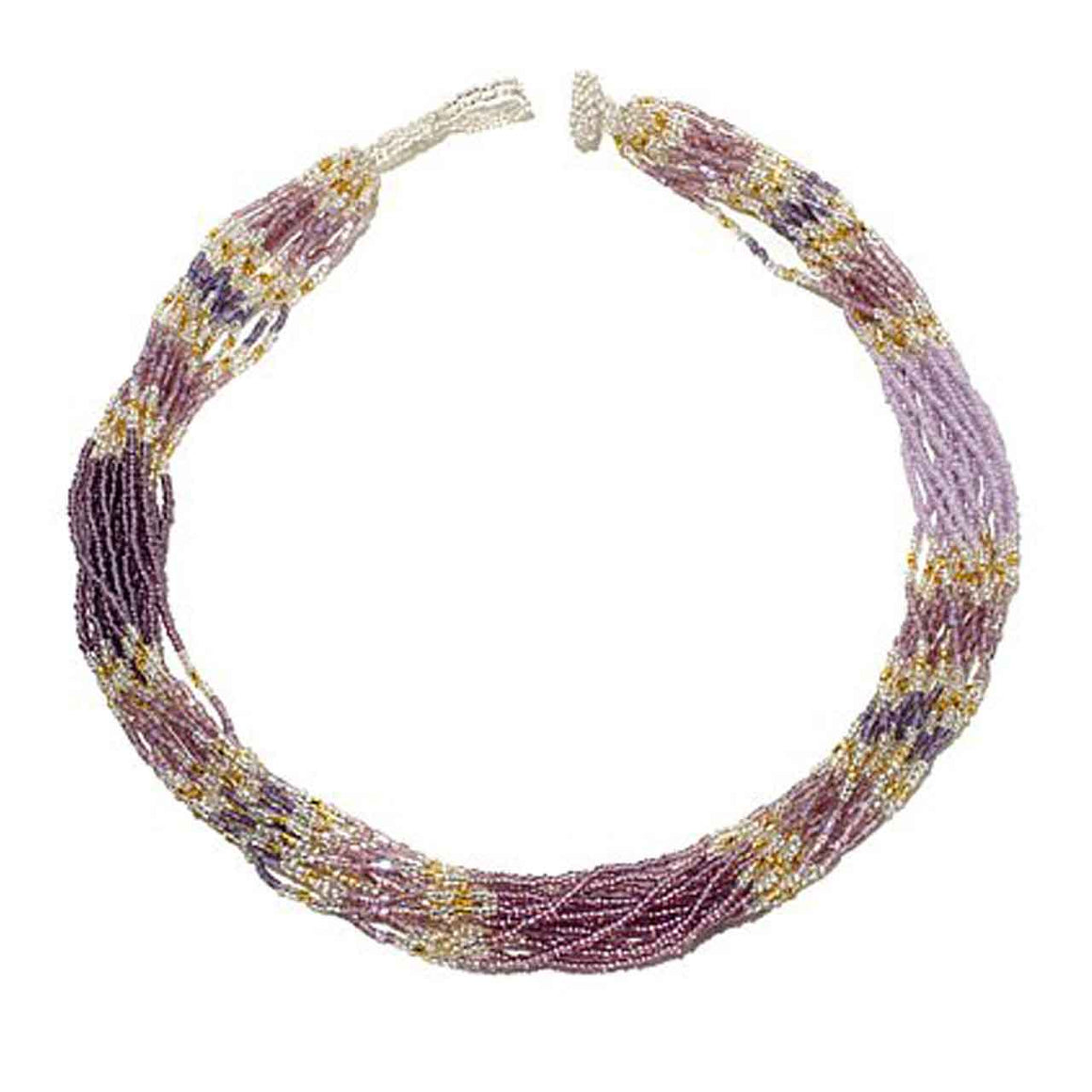 Purple 15 Strand Colour Blocked Potay Necklace