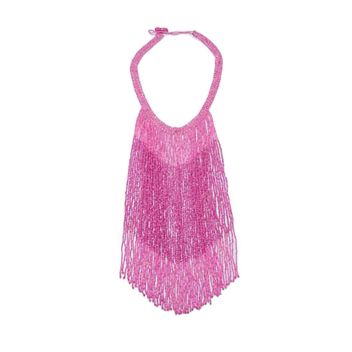 Hot Pink Potay Fringe Necklace