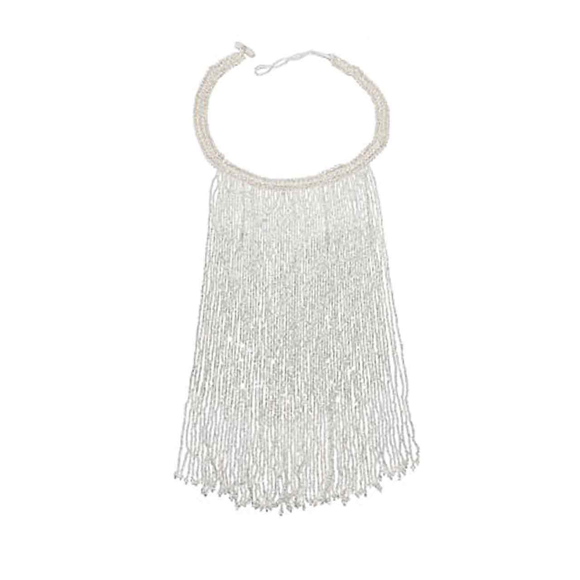 Silver Colour Potay Fringe Necklace