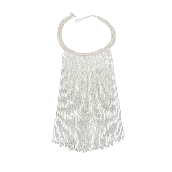 Silver Colour Potay Fringe Necklace