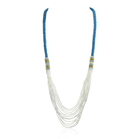 Blue Beaded Crocheted Waterfall Necklace