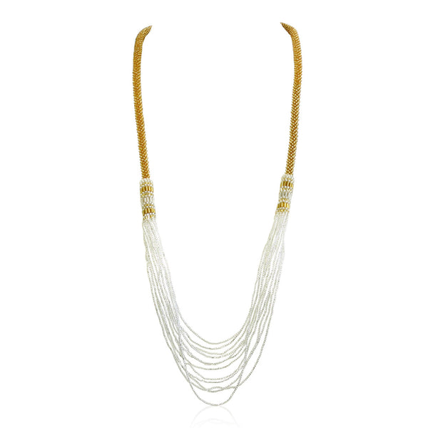 Gold Colour Beaded Crocheted Waterfall Necklace