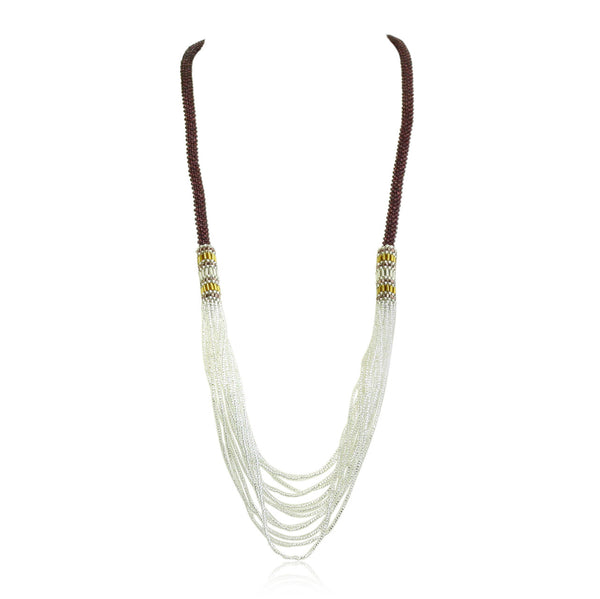 Purple Beaded Crocheted Waterfall Necklace
