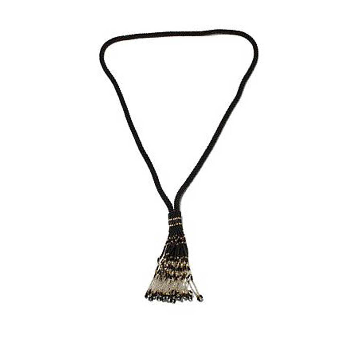 Black Potay Beaded Y-Necklace with Tassell