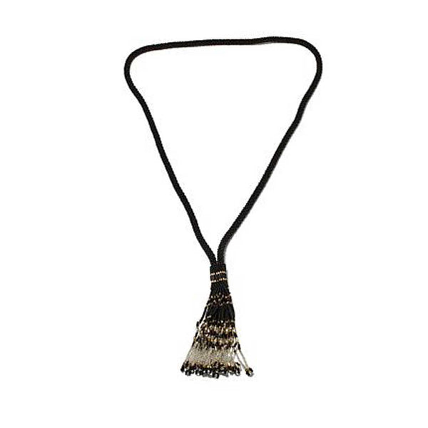 Black Potay Beaded Y-Necklace with Tassell