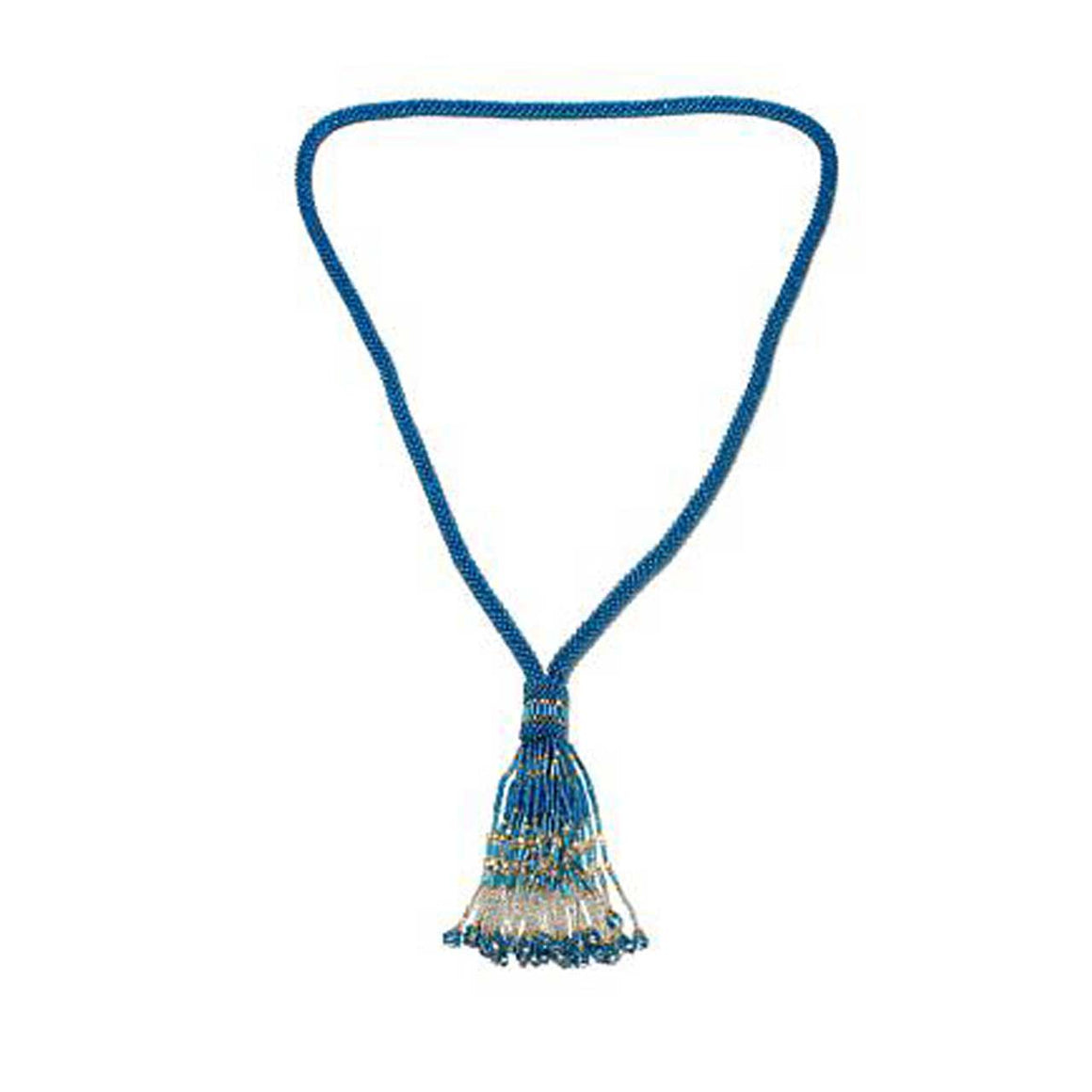 Blue Topaz Colour Potay Beaded Y-Necklace with Tassell