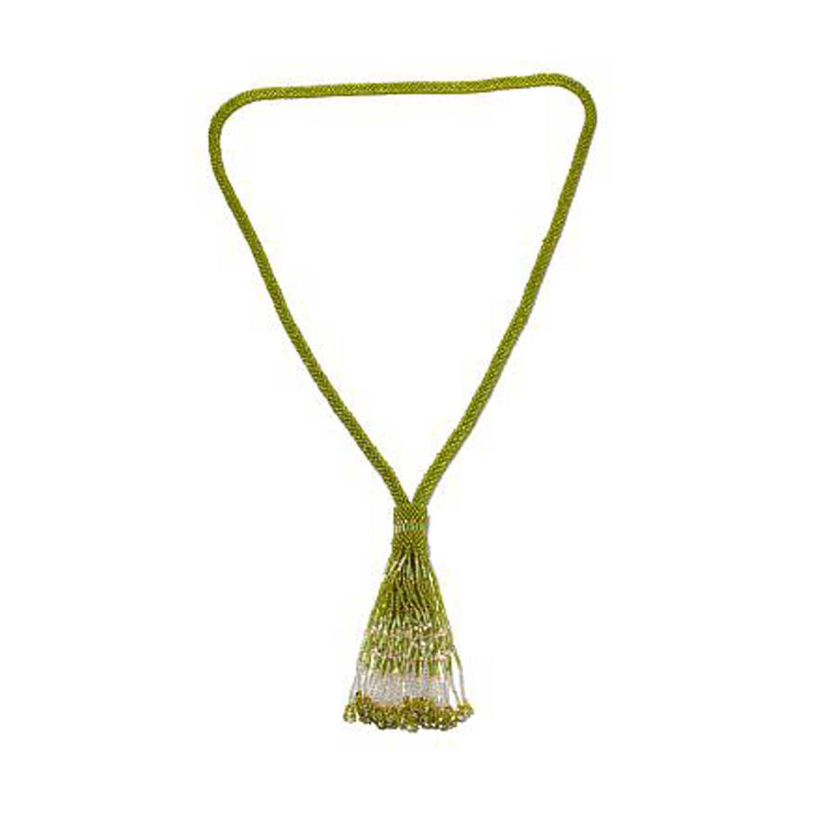 Peridot Colour Potay Beaded Y-Necklace with Tassell