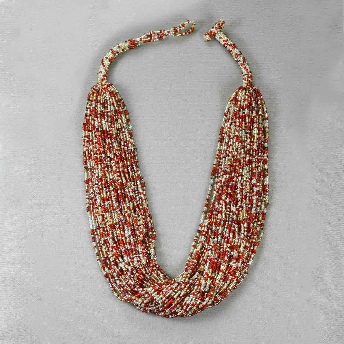 Multi Strand Red Hand Beaded Necklace