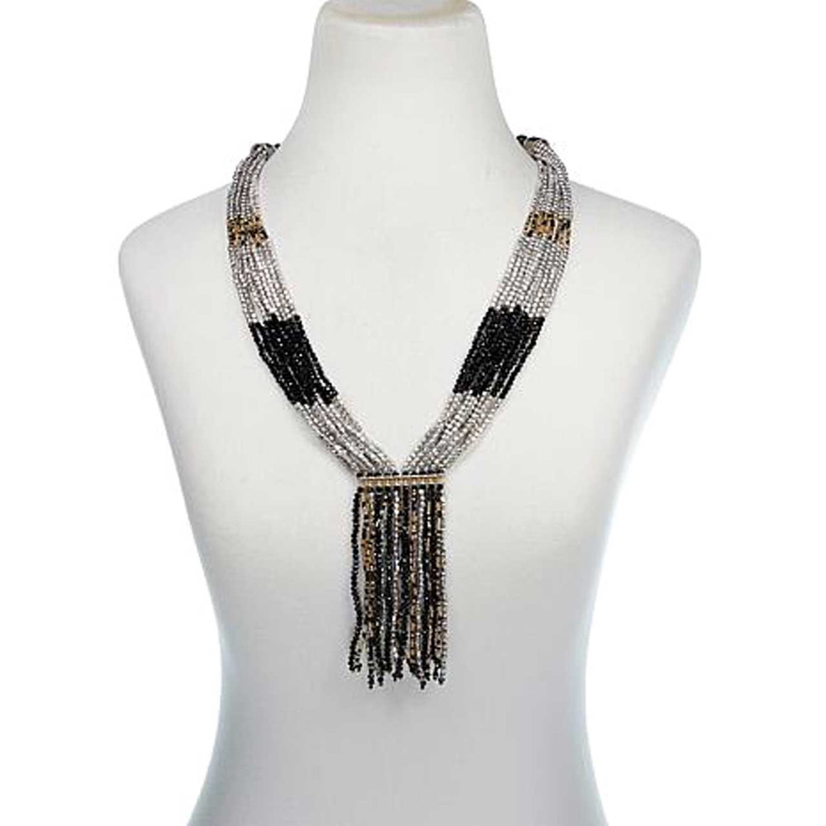 Black Potay Beaded Tassel Necklace